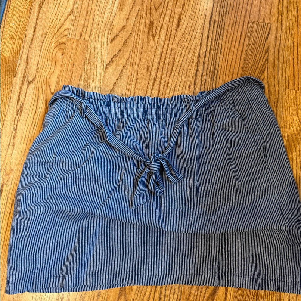 J. Crew Blue and White Pinstripe Drawstring Mini Skirt